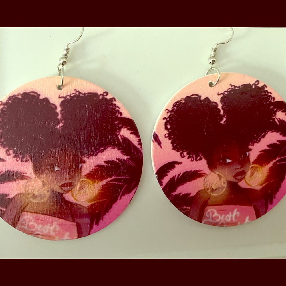 Brand new Round Wooden Afro-Centric Earrings